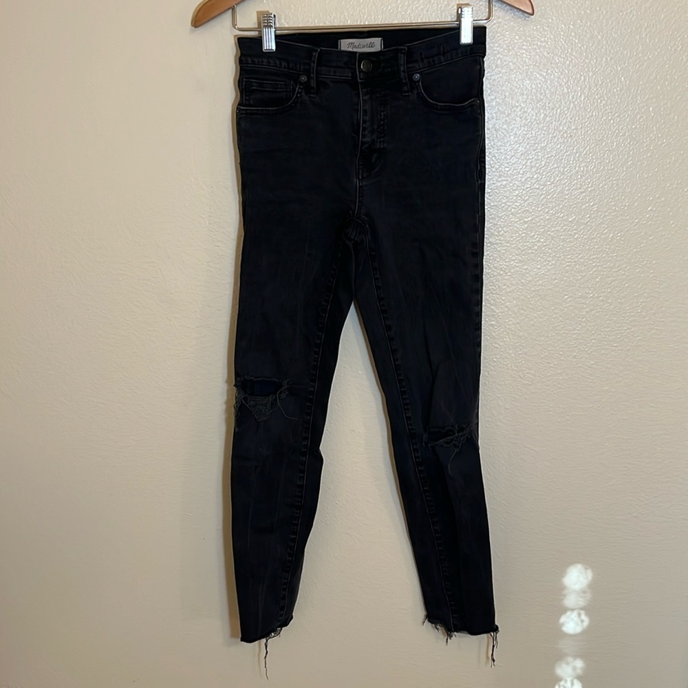 Madewell Black Distressed 9” High Riser Skinny Skinny Jeans Size 25